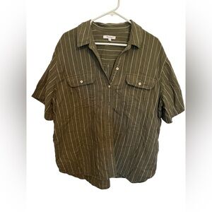 Madewell women’s XL  Lightspun Short-Sleeve Flap-Pocket Shirt in Stripe in Kale